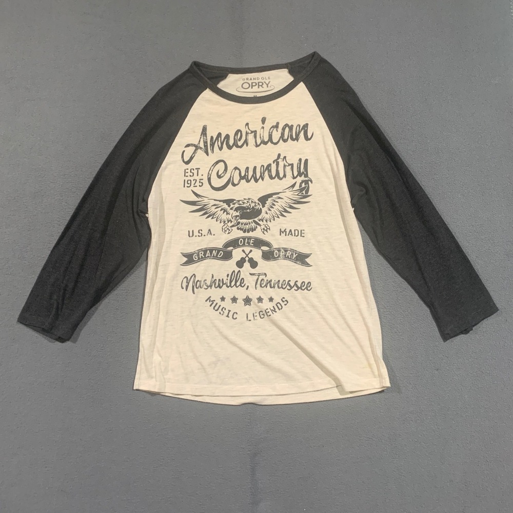 Grand Ole Opry American Country Nashville TN Raglan Baseball Tee Gray Cream M‎
